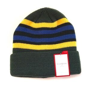 CLUB ROOM Beanie Hat NWT Striped Green Blue Black Yellow One Size Men’s